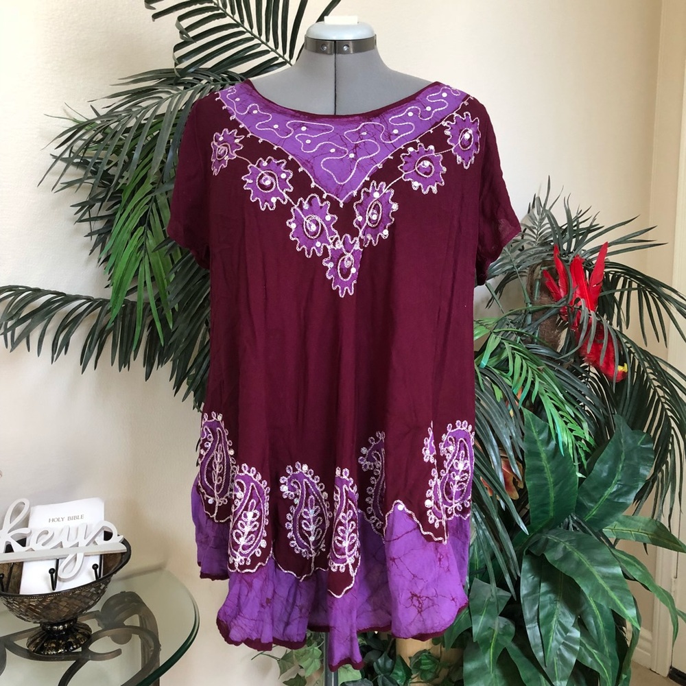 Deep Burgundy Pink with Lavender Blouse - Picture 1 of 4